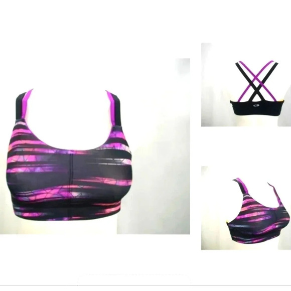 SMALL Champion C9 N9629 Strappy Back Wire Free Sports Bra Pink Stripe NWT New wi - Picture 4 of 9